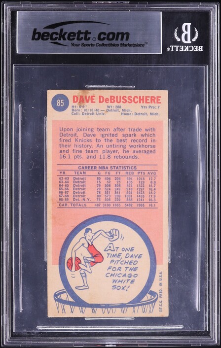 1969 Topps Basketball Dave Debusschere ROOKIE AUTO #85 BGS AUTH