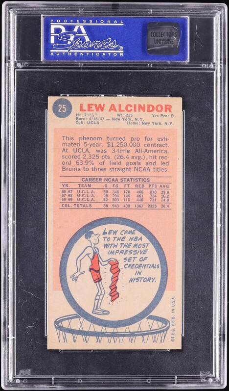 1969 Topps Basketball Lew Alcindor ROOKIE #25 PSA 5 EX