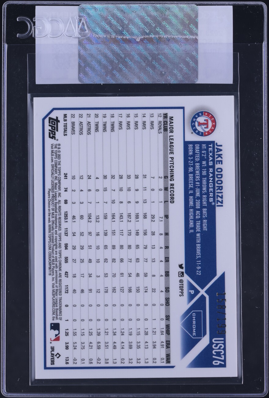 2023 Topps Chrome Update Aqua Refractor Jake Odorizzi /199 #USC76 CGC AUTH