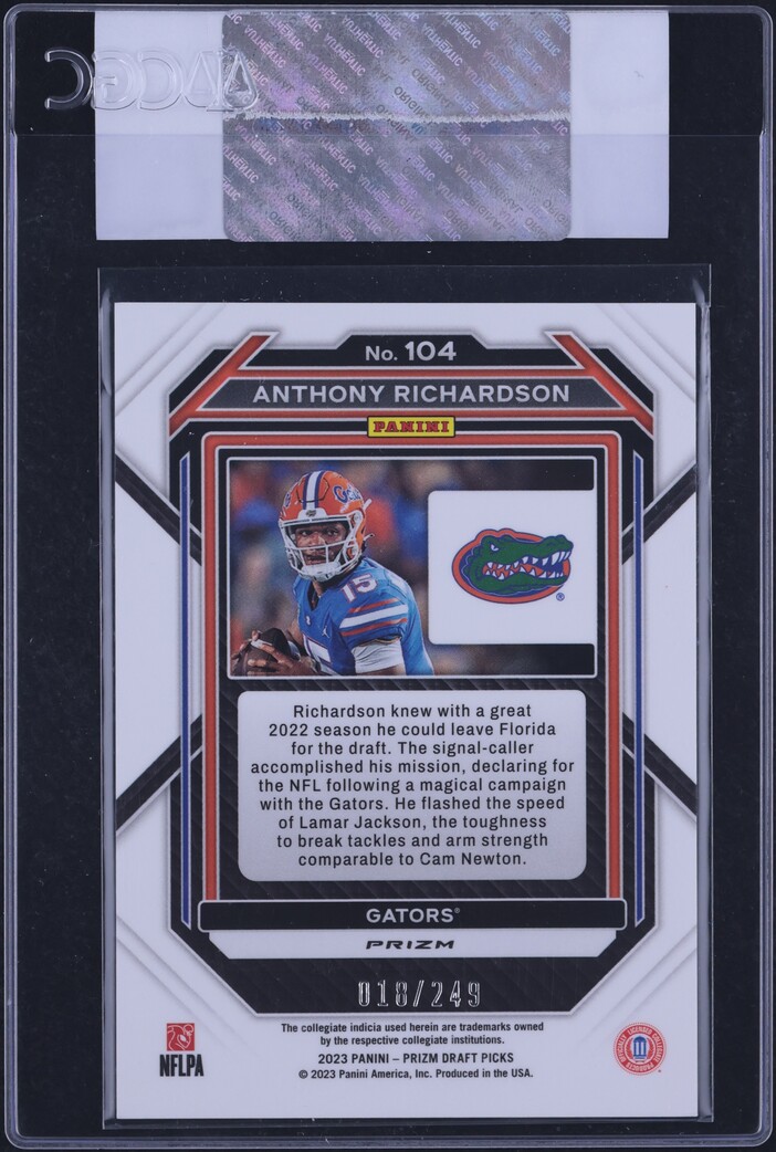 2023 Panini Prizm Draft Picks Blue Wave Anthony Richardson RC /249 #104 CGC AUTH