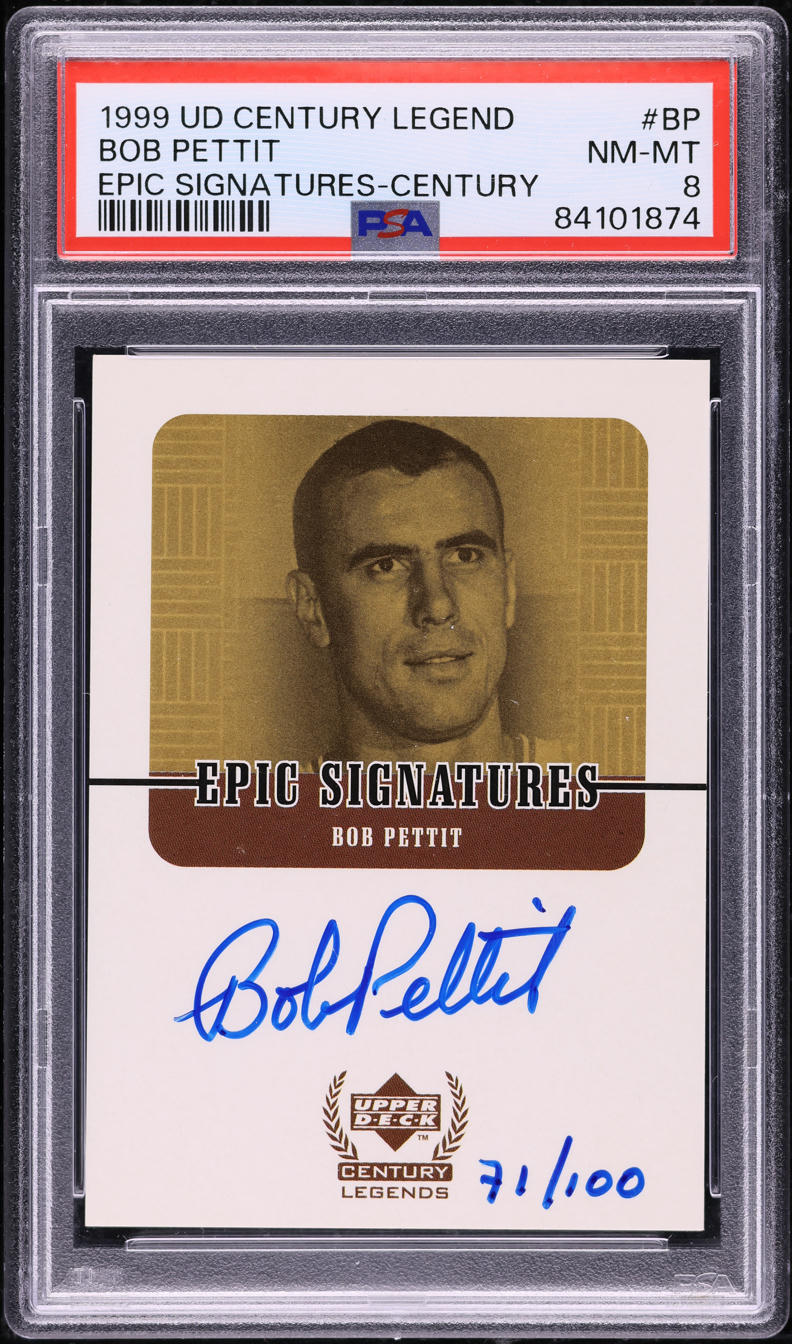 1999 Upper Deck Century Legends Epic Century Bob Pettit AUTO /100 PSA 8 NM-MT