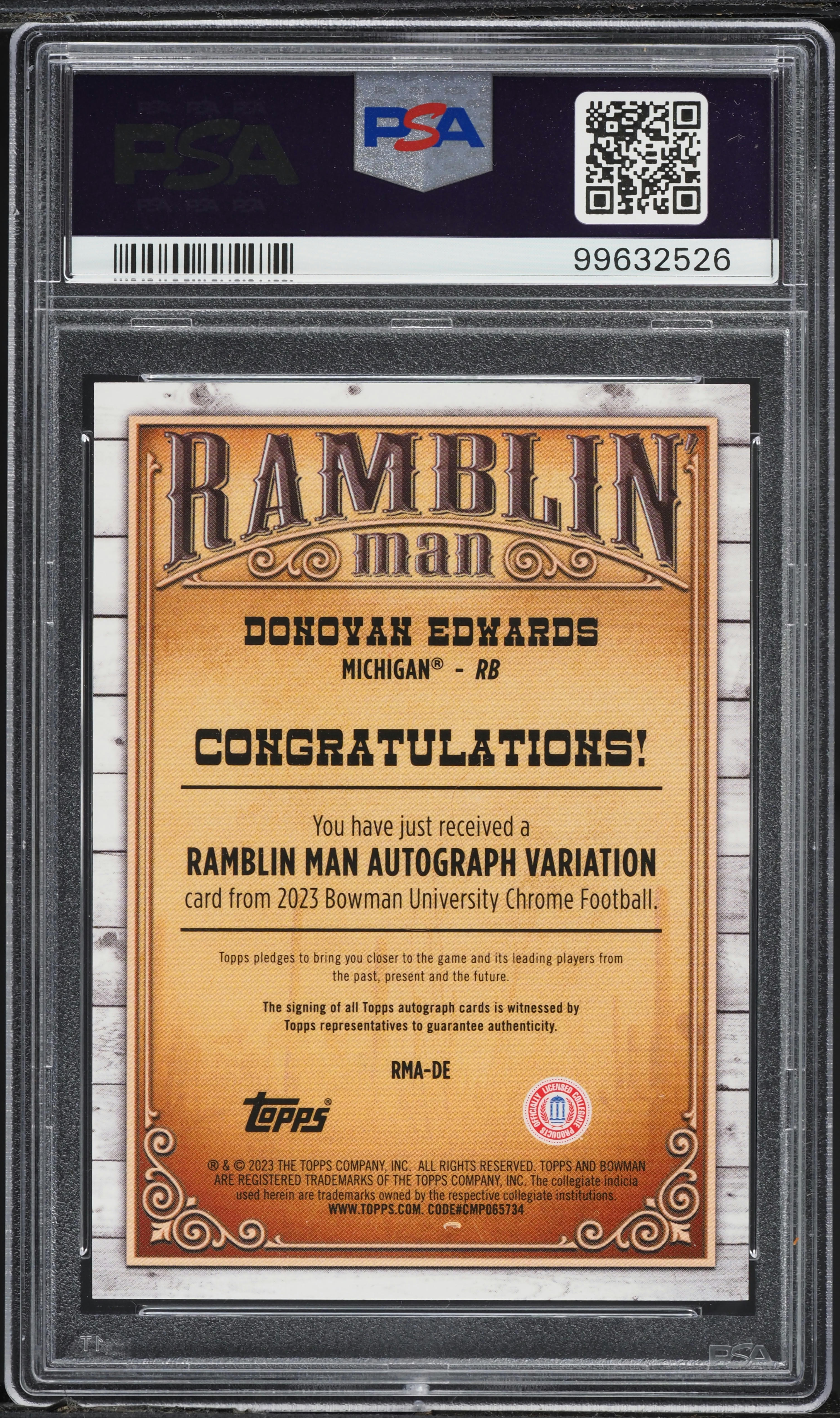 2023 Bowman Chrome University Ramblin' Man Gold Donovan Edwards