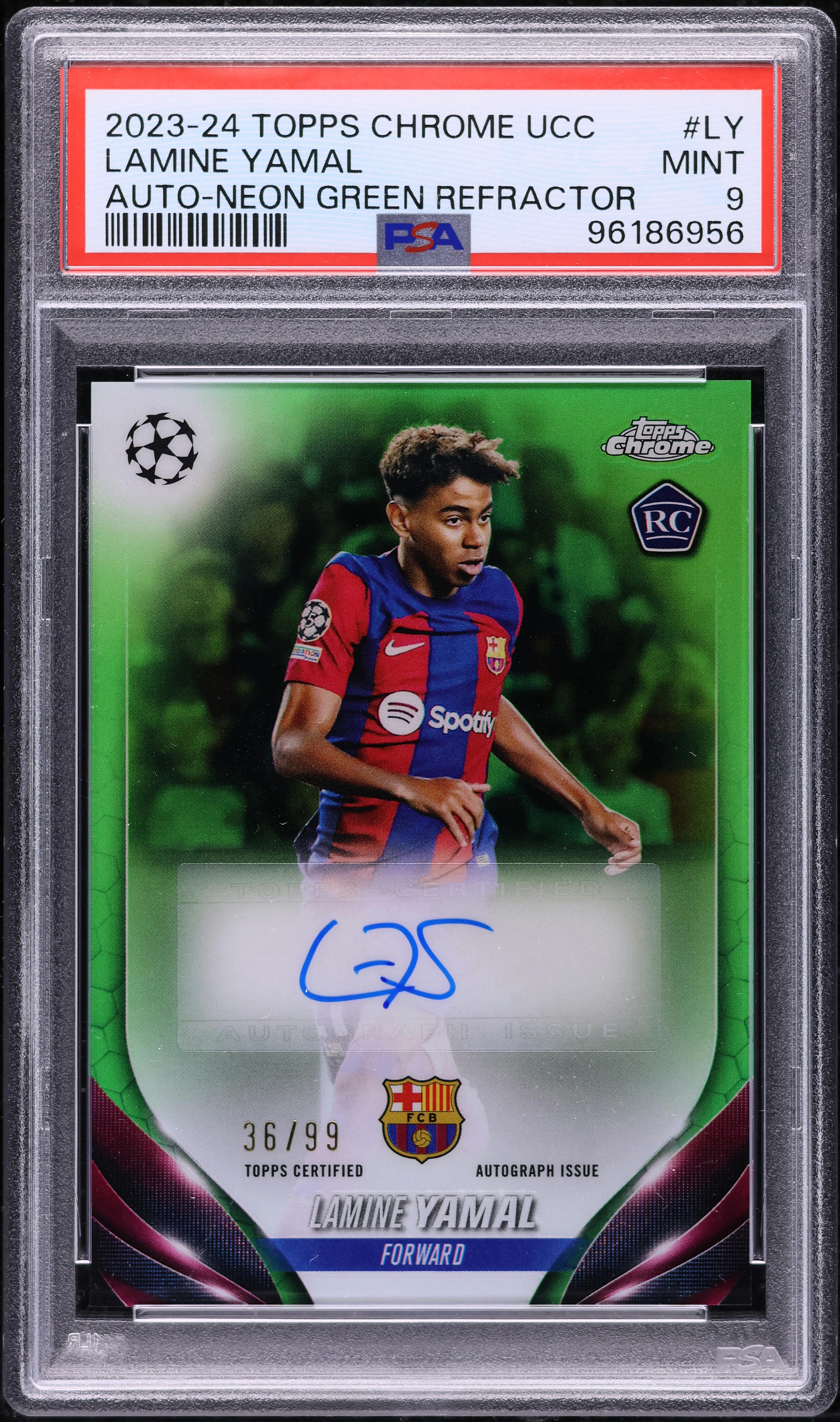2023 Topps Chrome UEFA Neon Green Refractor Lamine Yamal ROOKIE 