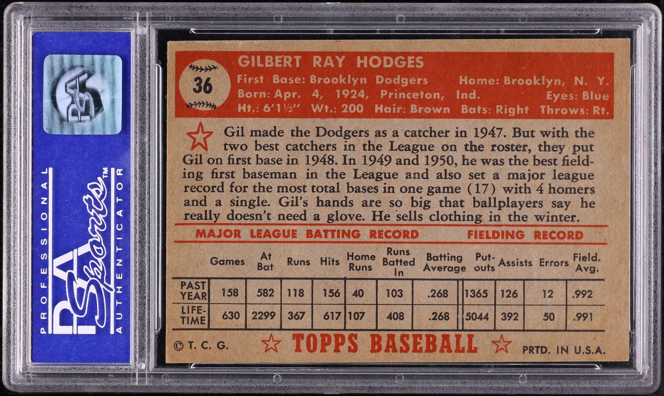 1952 Topps Gil Hodges #36 PSA 6 EXMT