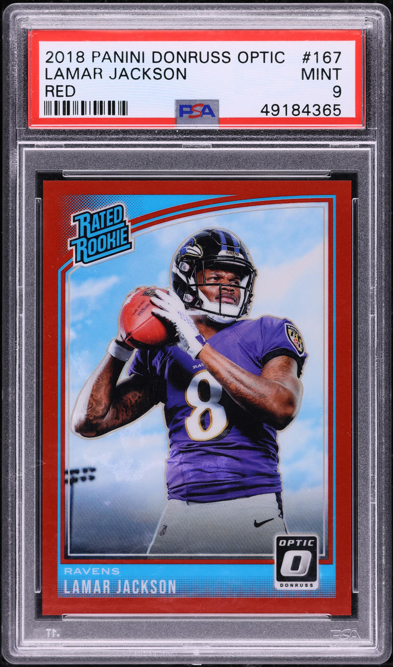2018 Donruss Optic Red Lamar Jackson ROOKIE /99 #167 PSA 9 MINT