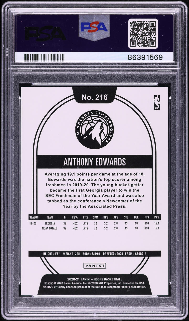 2020 Hoops Winter Anthony Edwards ROOKIE #216 PSA 10 GEM MINT