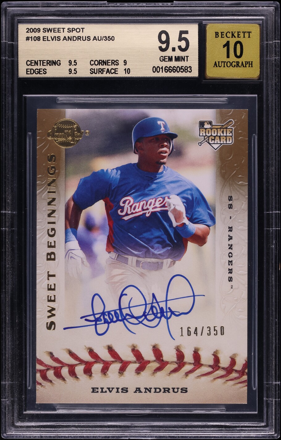 2009 Sweet Spot Elvis Andrus ROOKIE AUTO /350 #108 BGS 9.5 GEM MINT