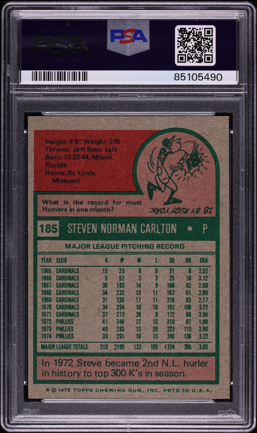 1975 Topps Steve Carlton #185 PSA 8.5 NM-MT+