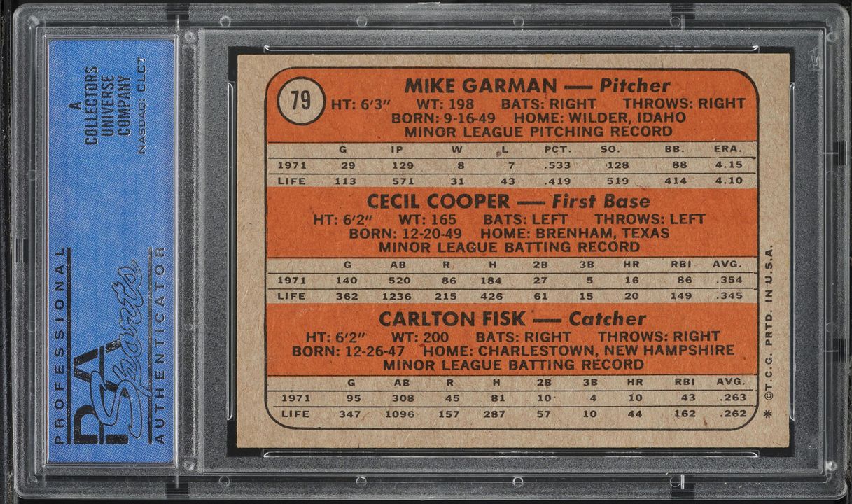 1972 Topps Carlton Fisk ROOKIE #79 PSA 7 NRMT