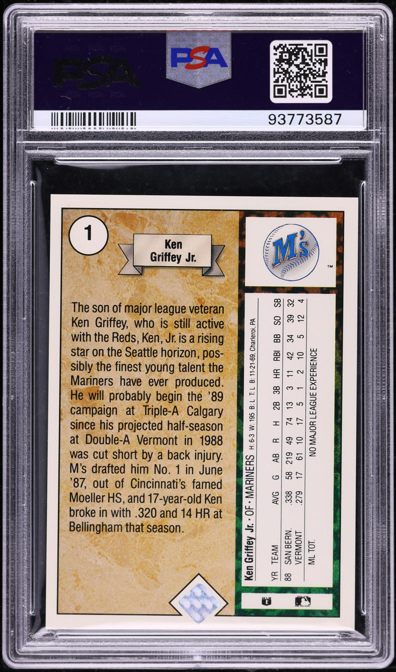 1989 Upper Deck Ken Griffey Jr. ROOKIE AUTO DNA 10 #1 PSA 9 MINT
