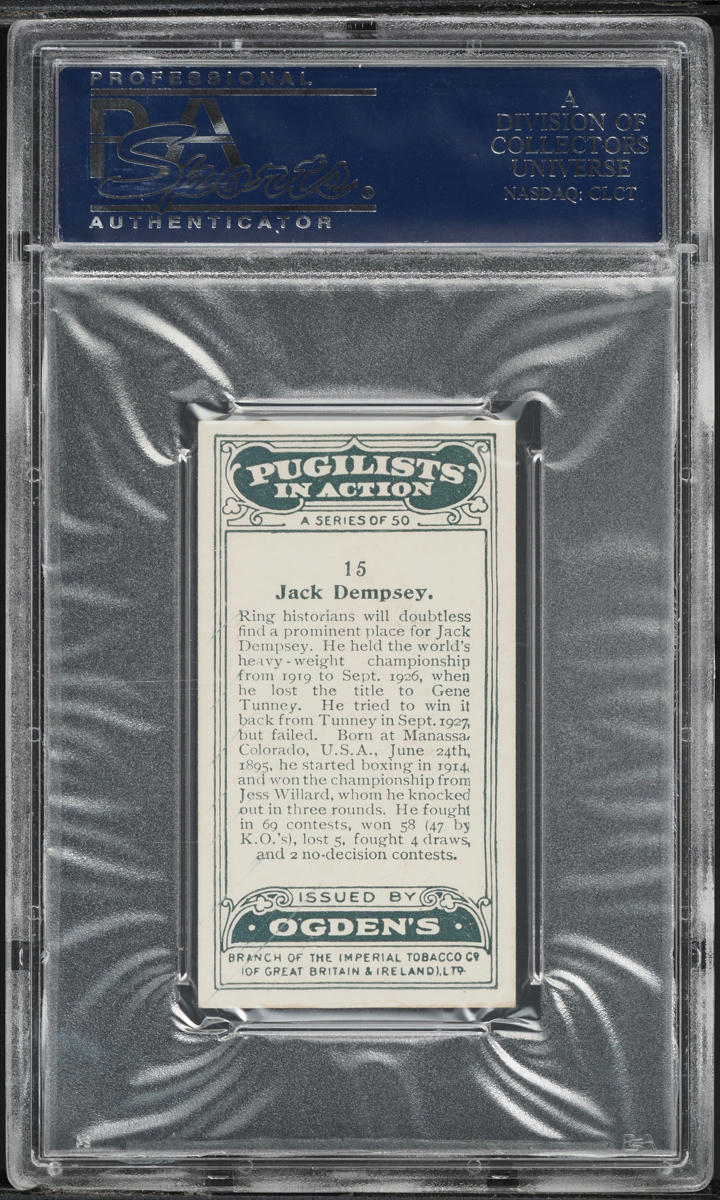1928 Ogden's Ltd. Pugilists In Action Boxing Jack Dempsey #15 PSA 7 NRMT