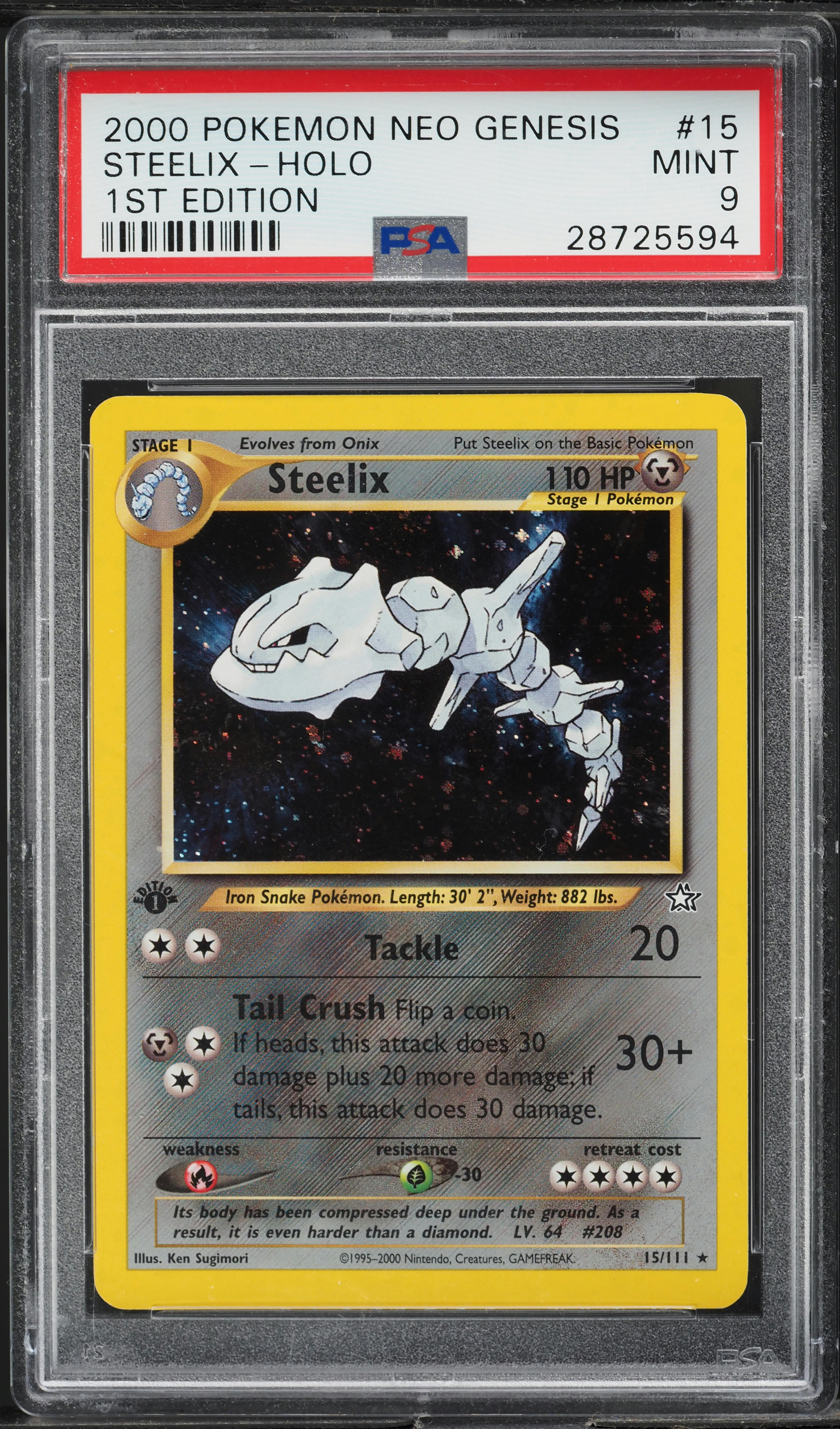2000 Pokemon Neo Genesis 1st Edition Holo Steelix #15 PSA 9 MINT