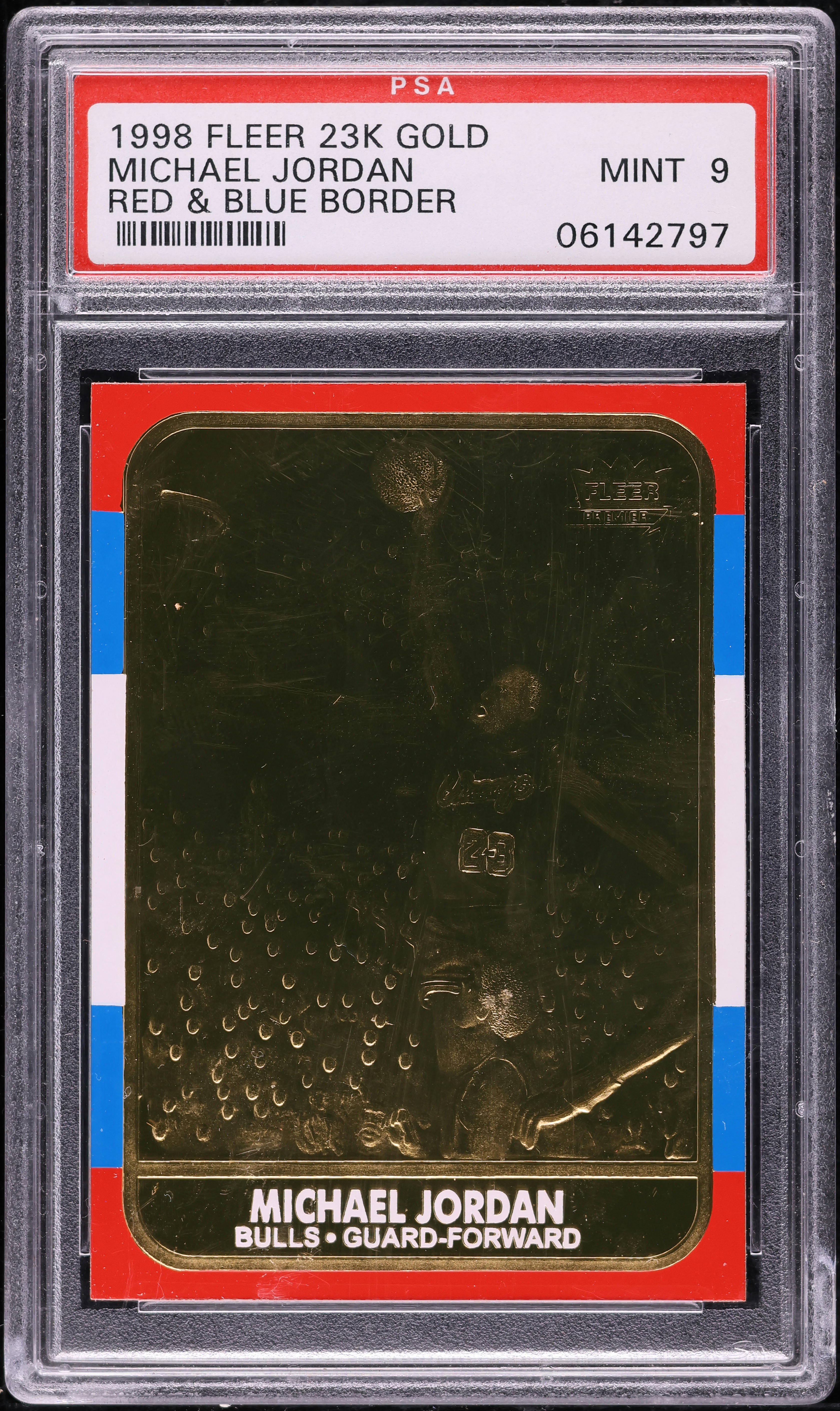 1998 Fleer 23kt Gold Red & Blue Border '86 Reprint Michael Jordan
