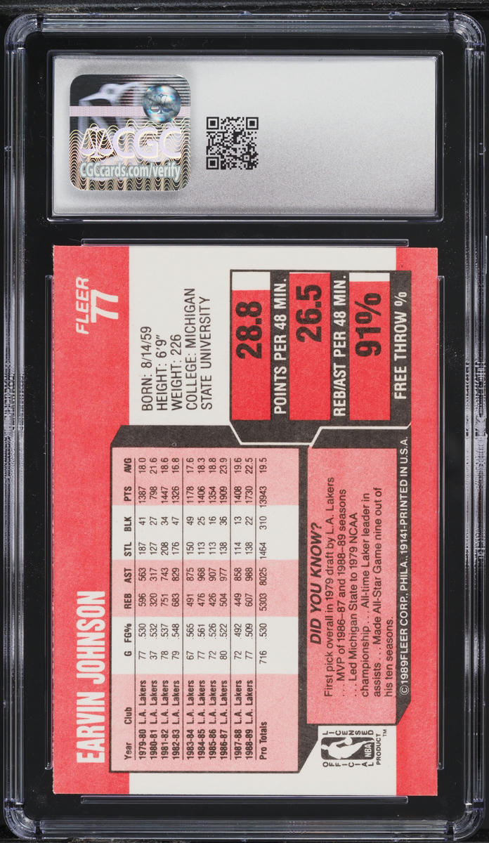 1989 Fleer Basketball Magic Johnson #77 CGC 6 EXMT
