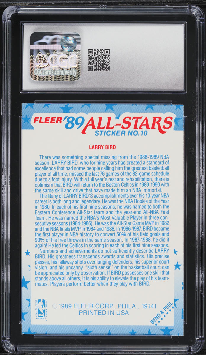 1989 Fleer Stickers All-Star Larry Bird #10 CGC 7 NRMT