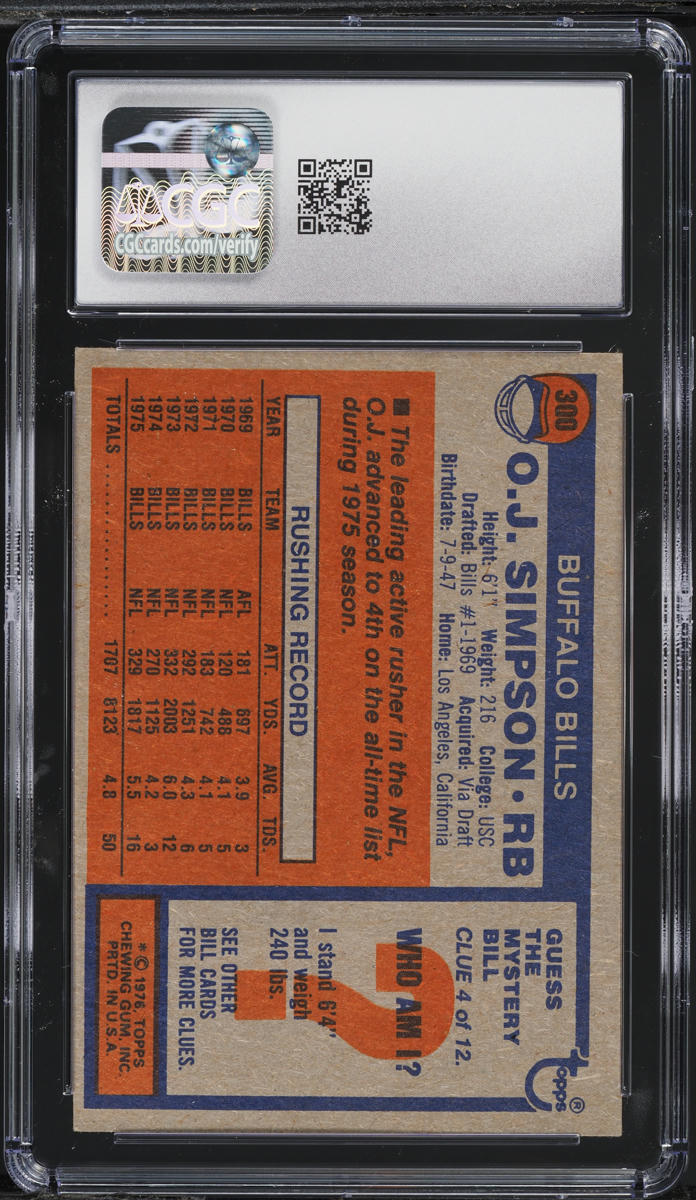 1976 Topps Football O.J. Simpson ALL-PRO #300 CGC 7 NRMT