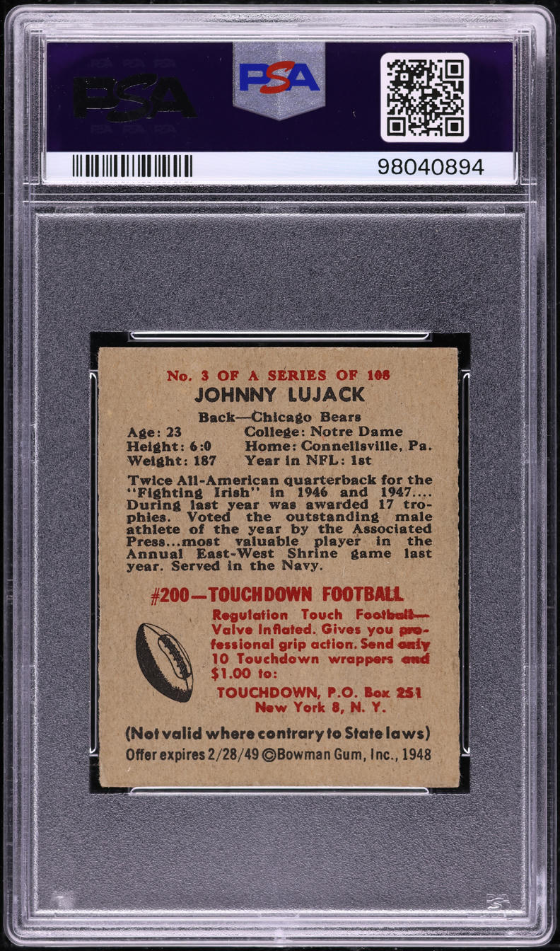 1948 Bowman Football John Lujack #3 PSA 7 NRMT