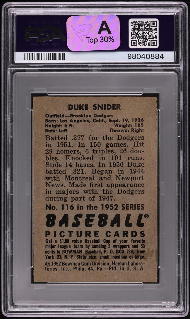 1952 Bowman Duke Snider #116 PSA 6 EXMT
