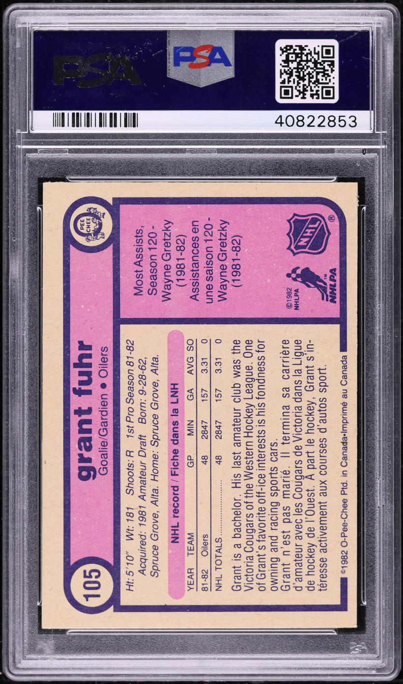1982 O-Pee-Chee Hockey Grant Fuhr ROOKIE #105 PSA 10 GEM MINT