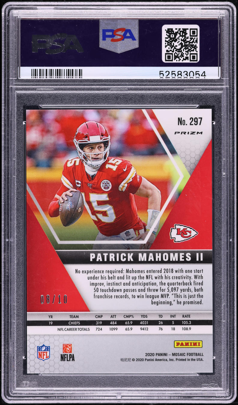 2020 Panini Mosaic No Huddle Gold Patrick Mahomes II /10 #297 PSA 9 MINT