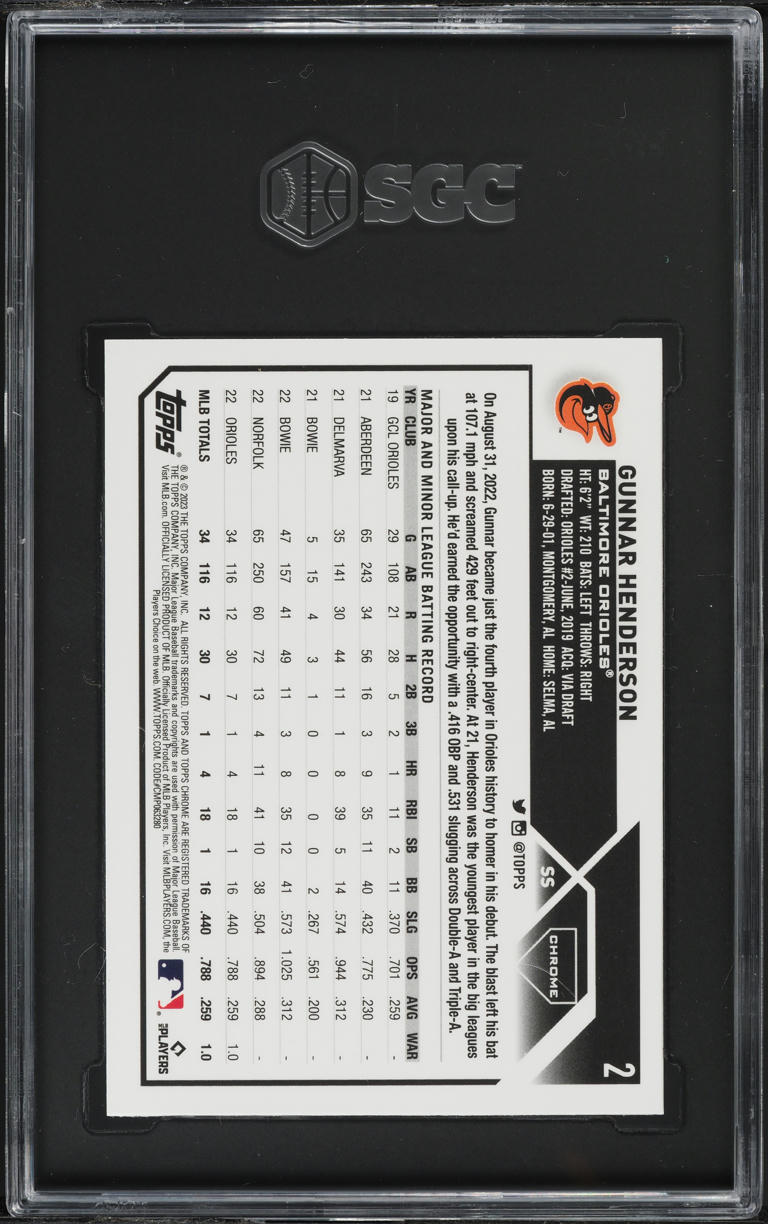 2023 Topps Chrome Logofractor Gunnar Henderson ROOKIE #2 SGC 10 GEM MINT