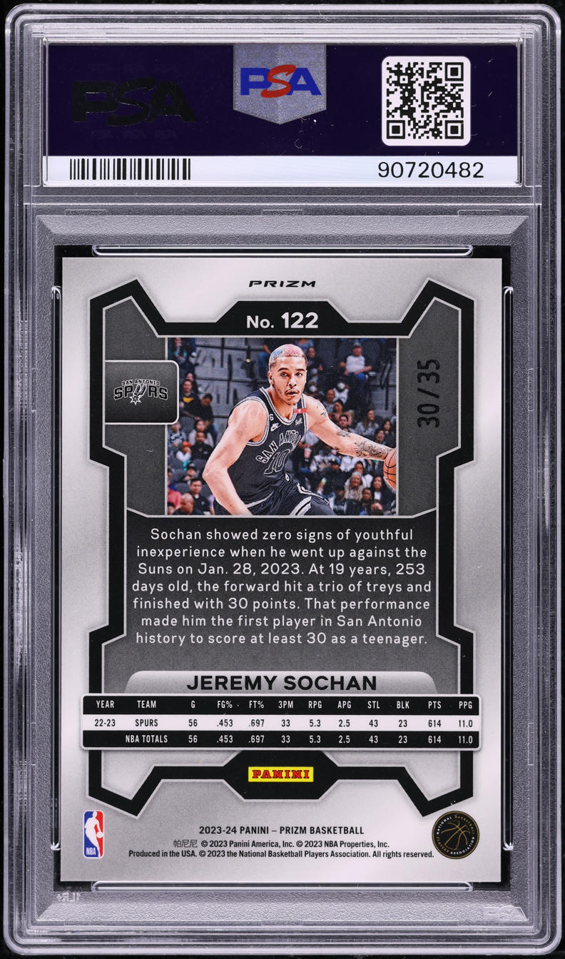 2023 Panini Prizm Blue Shimmer FOTL Jeremy Sochan /35 #122 PSA 10 GEM MINT