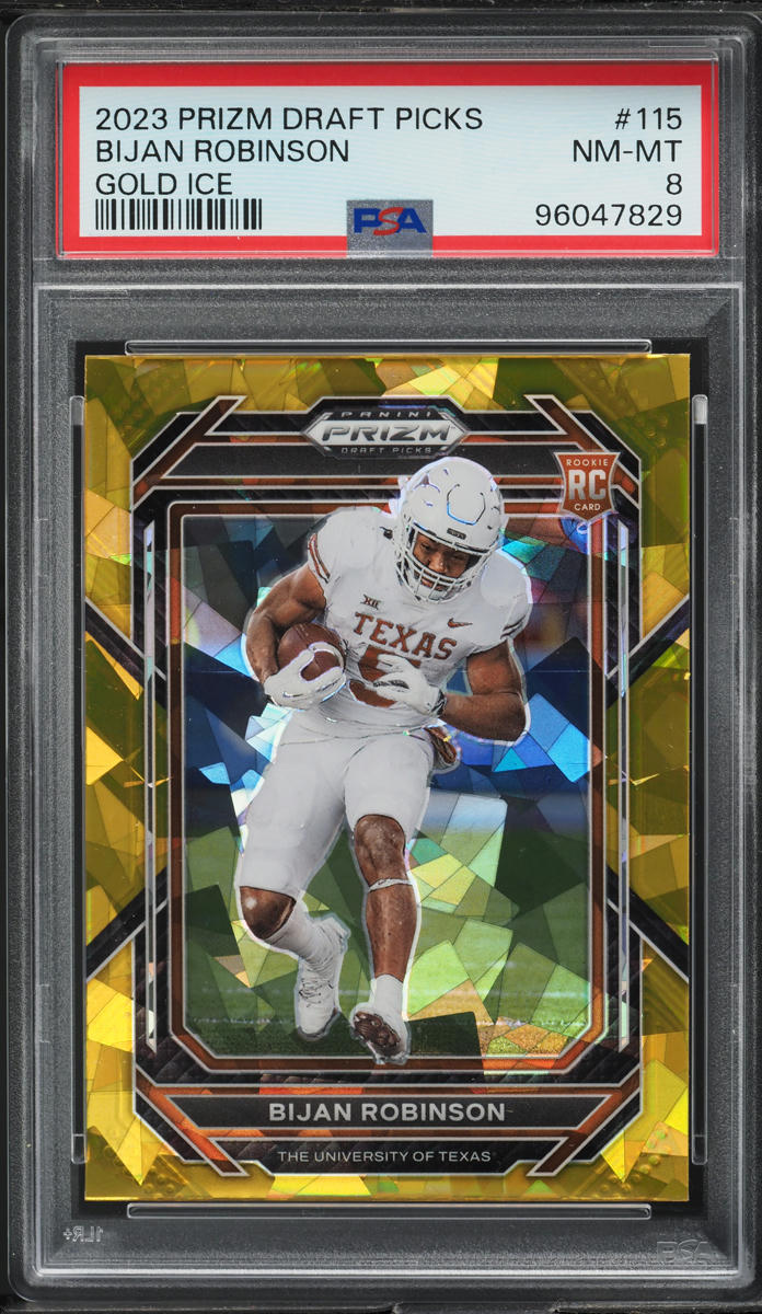 2023 Panini Prizm Draft Picks Gold Ice Bijan Robinson ROOKIE #115 PSA 8 NM-MT