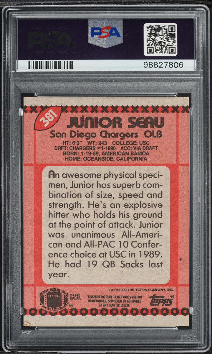 1990 Topps Football Junior Seau ROOKIE #381 PSA 6 EXMT