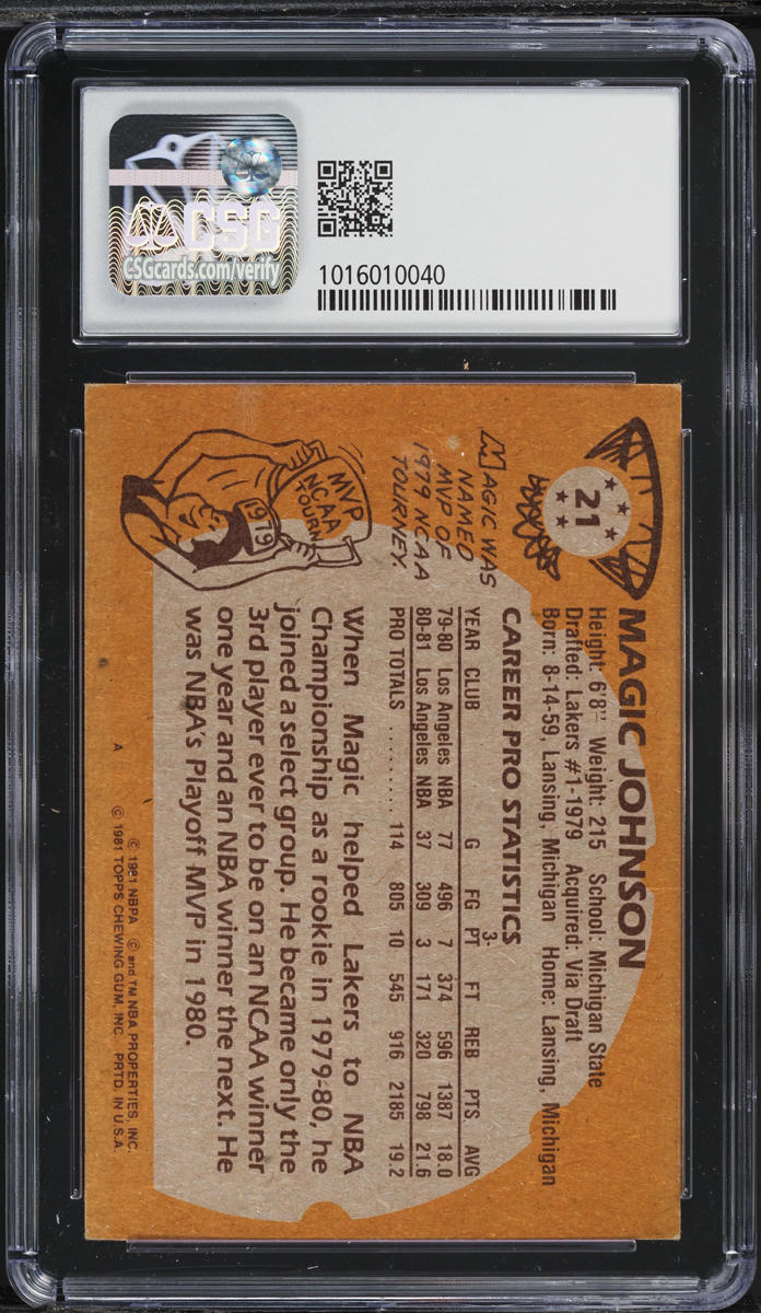 1981 Topps Basketball Magic Johnson #21 CSG 5.5 EX+