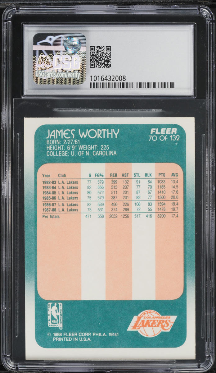 1988 Fleer Basketball James Worthy #70 CSG 6 EXMT