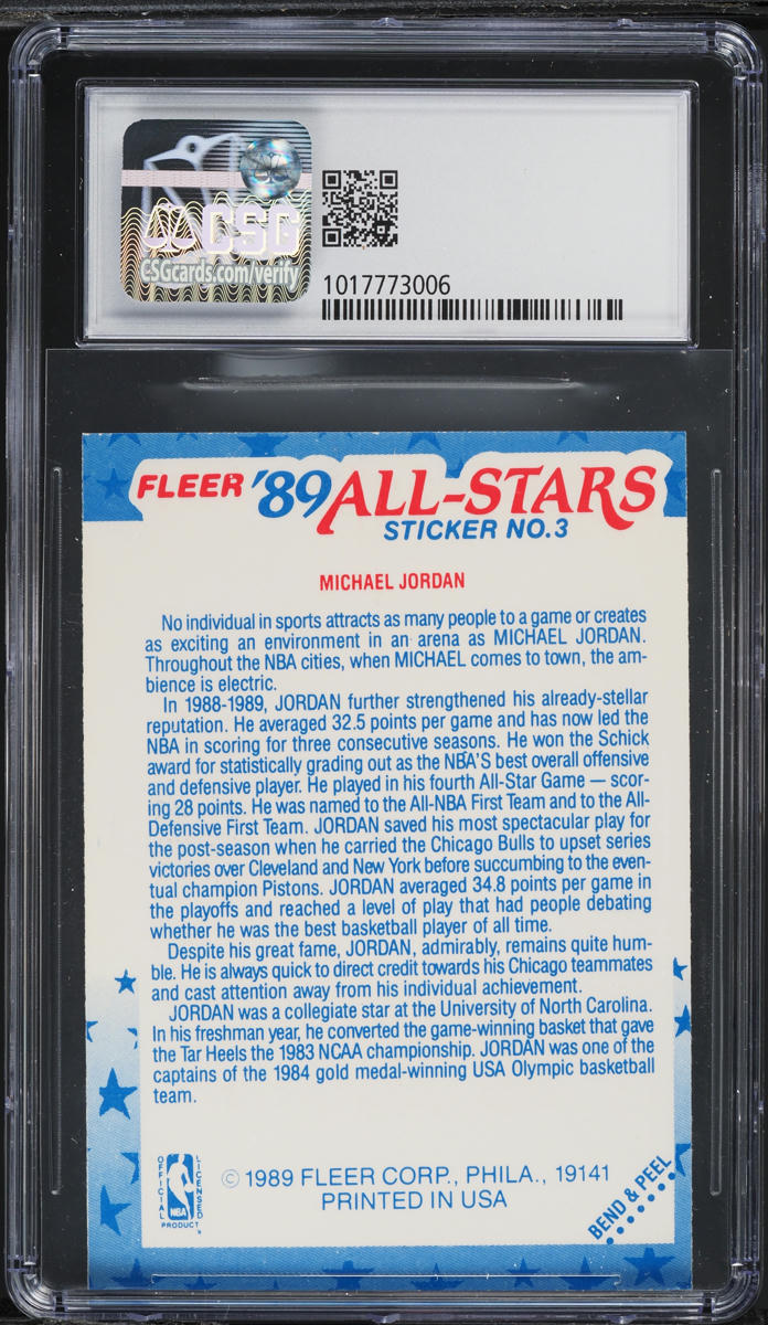 1989 Fleer Stickers All-Star Michael Jordan #3 CSG 5 EX