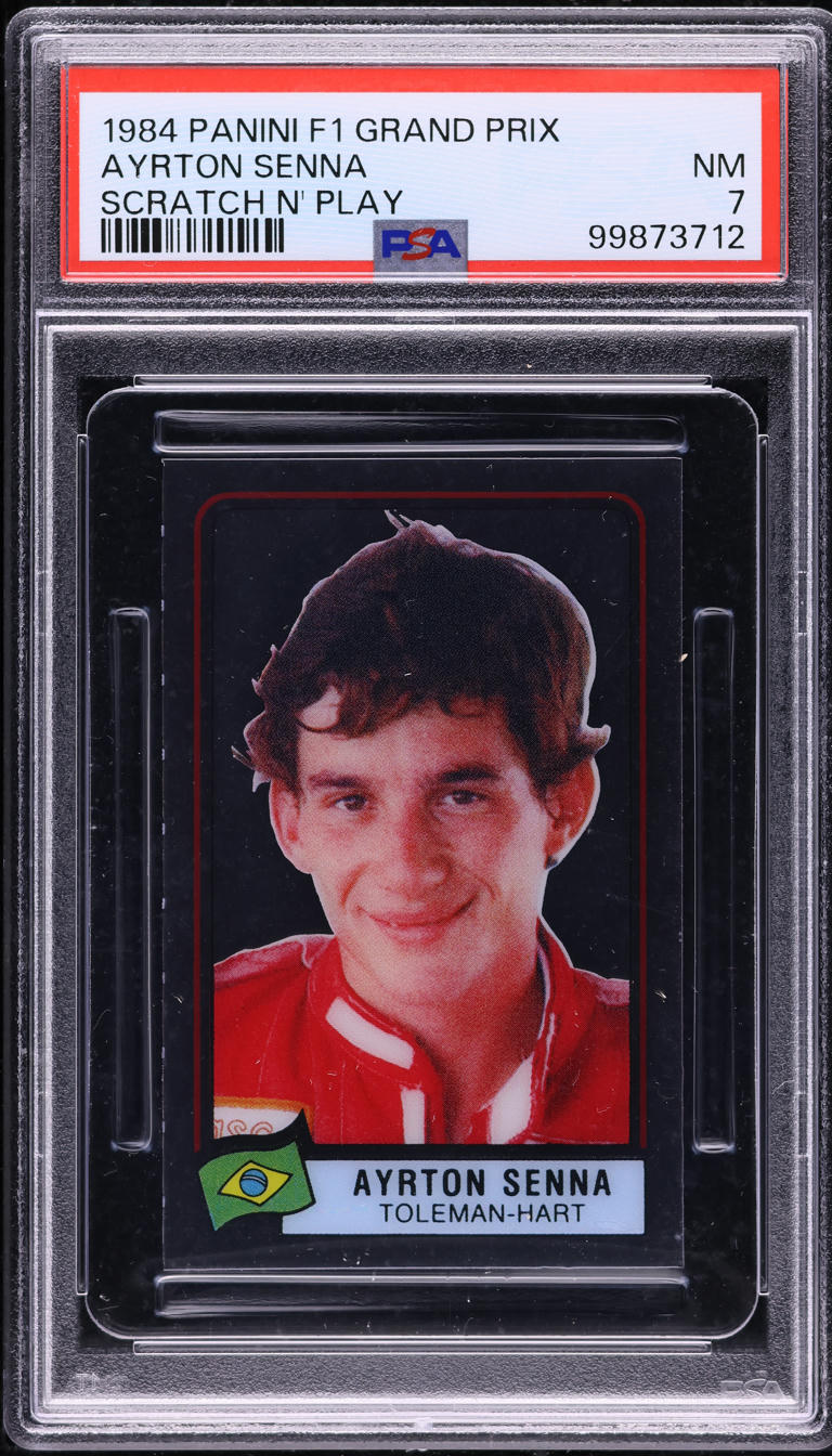 1984 Panini Formula 1 F1 Grand Prix Scratch N' Play Ayrton Senna ROOKIE PSA 7
