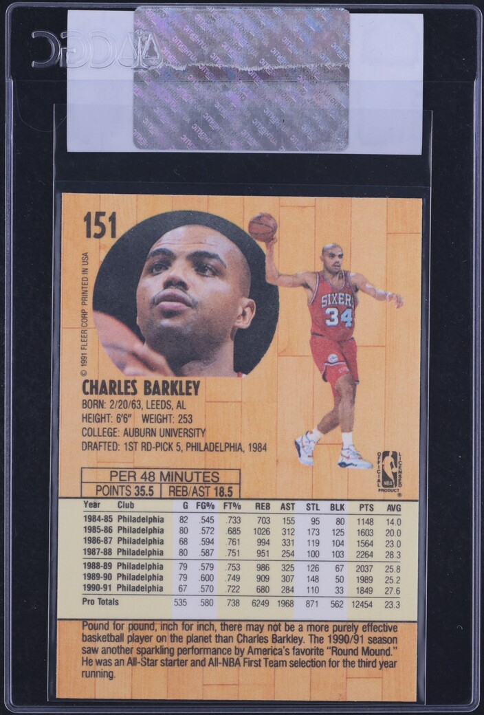 1991 Fleer Basketball Charles Barkley #151 CGC AUTH