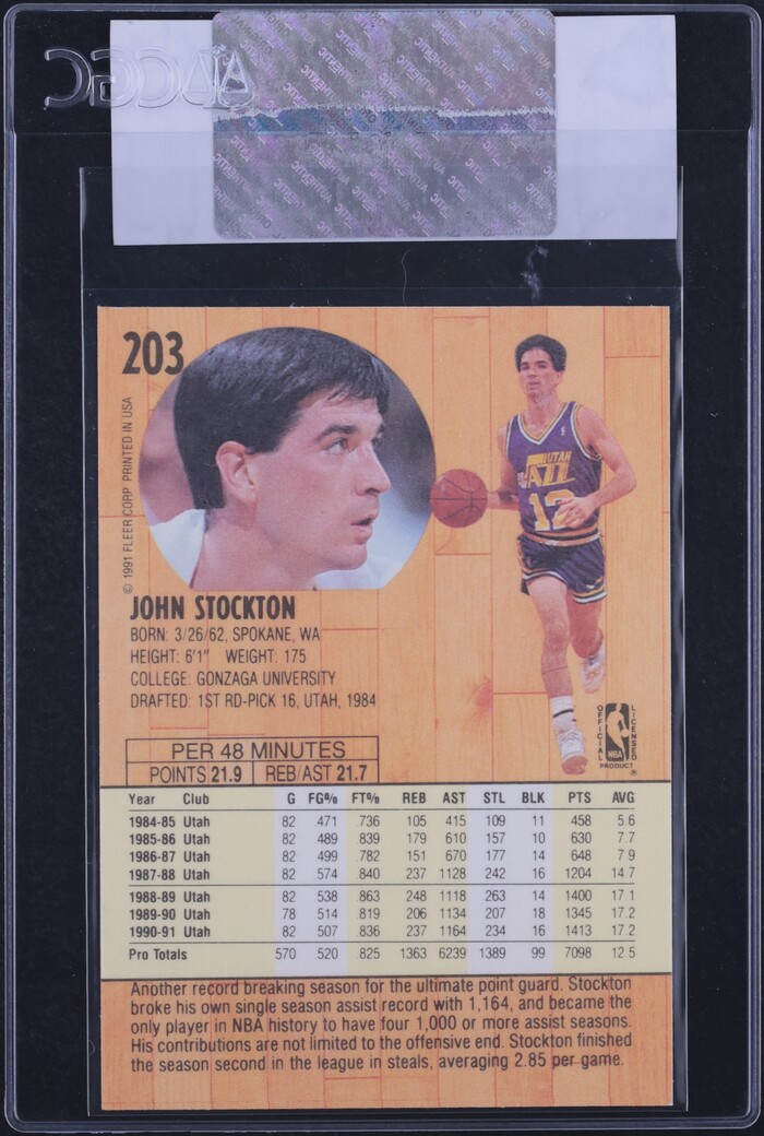 1991 Fleer Basketball John Stockton #203 CGC AUTH