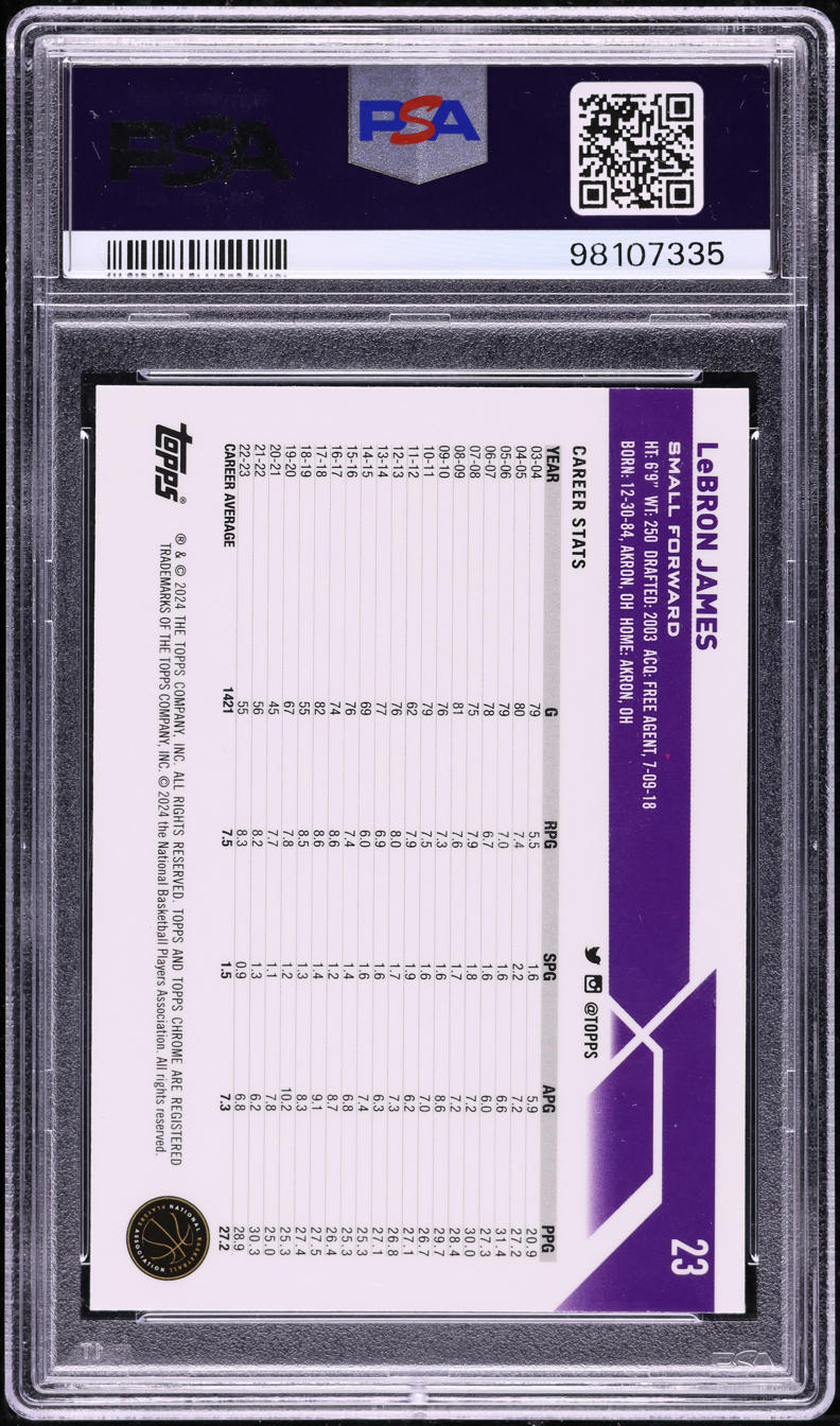 2023 Topps Chrome Blue Basketball Refractor LeBron James #23 PSA 9 MINT