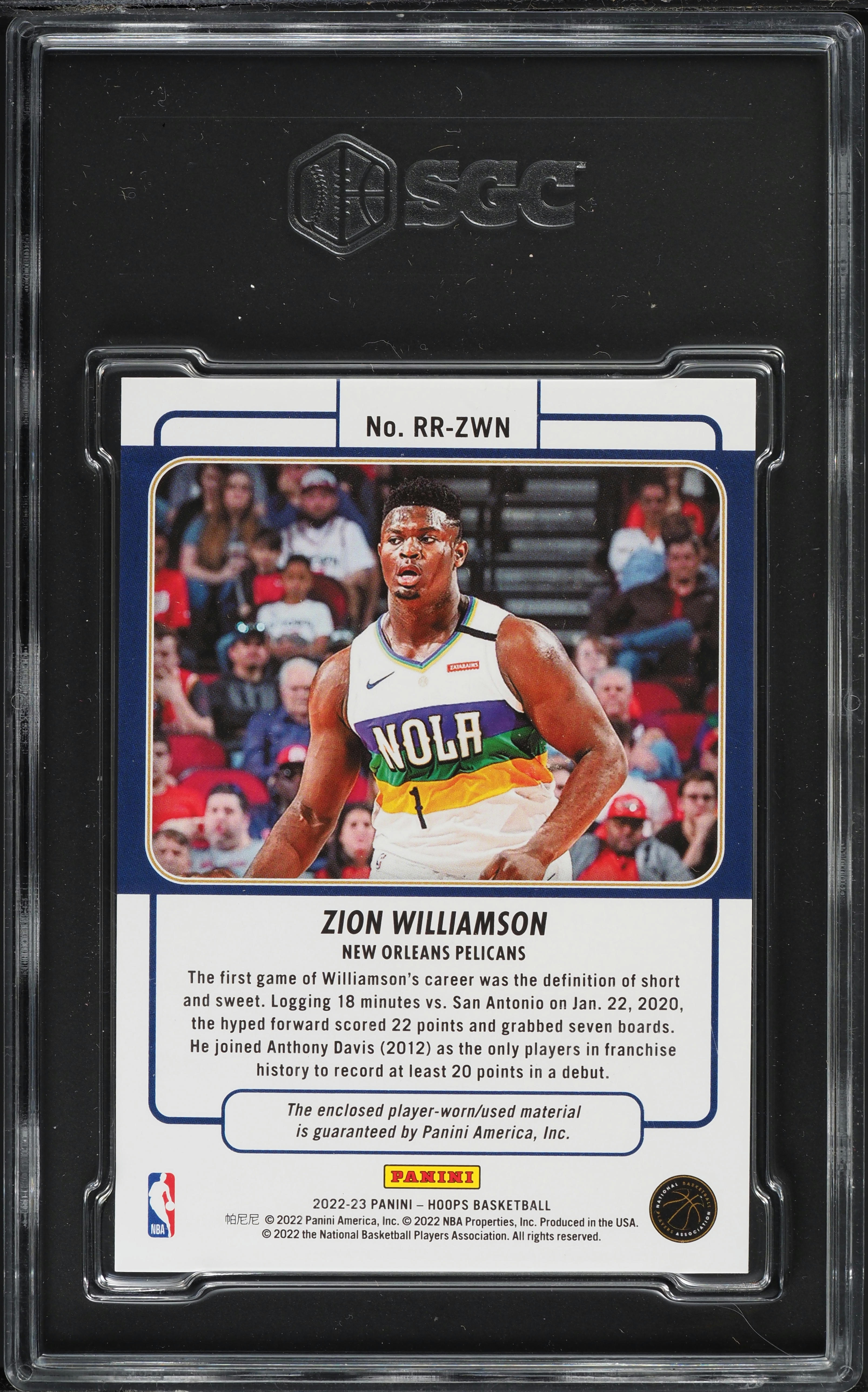 2022 Hoops Remembrance Zion Williamson ROOKIE PATCH #RR-ZWN SGC 8