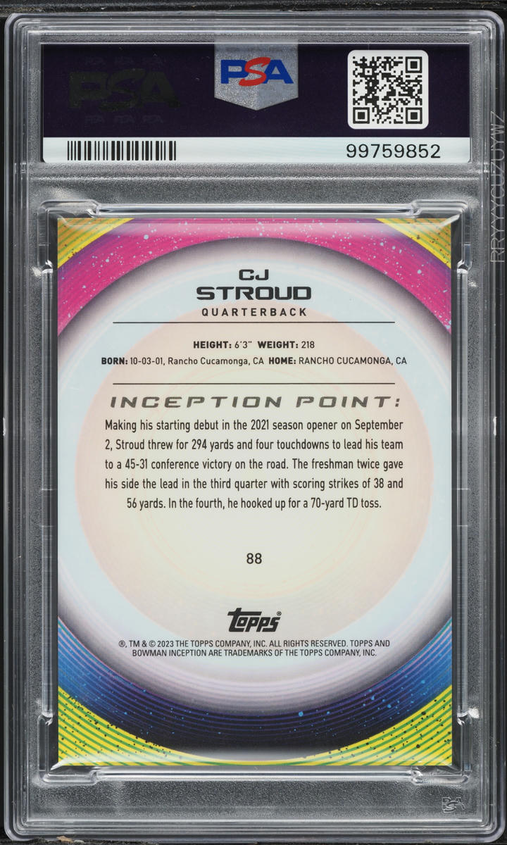 2022 Bowman University Inception Gold V1 Foil C.J. Stroud ROOKIE /50 PSA 10 GEM
