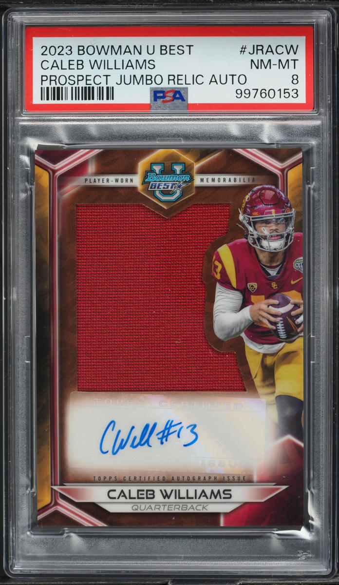 2023 Bowman University Best Caleb Williams ROOKIE PATCH AUTO #JRACW PSA 8 NM-MT