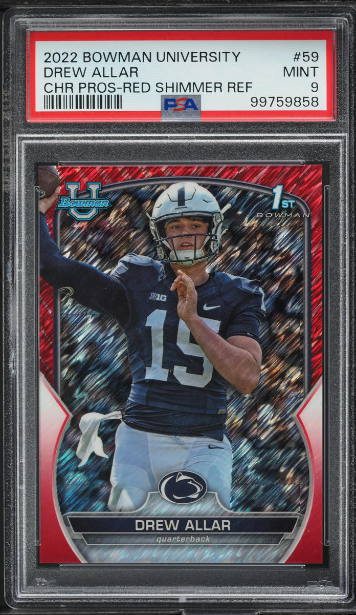2022 Bowman Chrome U Red Shimmer Refractor Drew Allar ROOKIE /10 #59 PSA 9 MINT