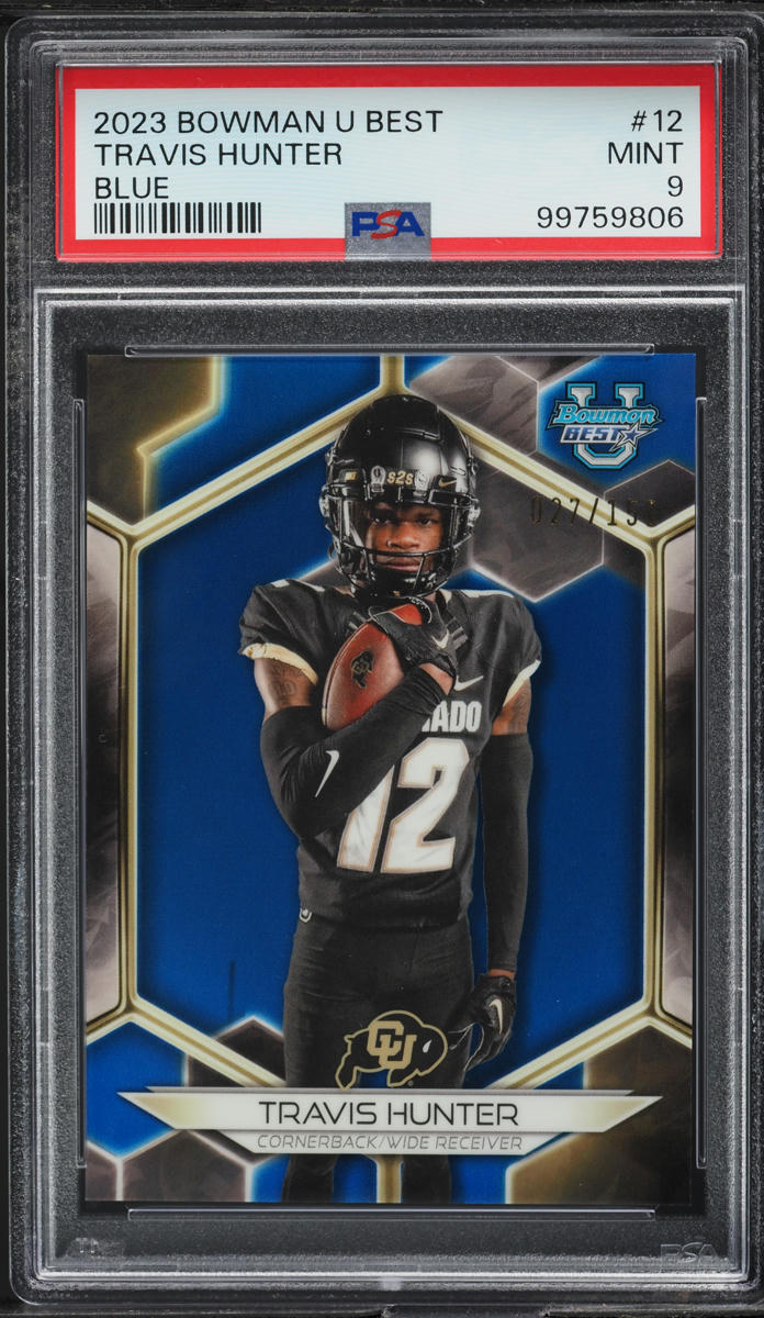 2023 Bowman University Best Blue Travis Hunter ROOKIE /150 #12 PSA 9 MINT