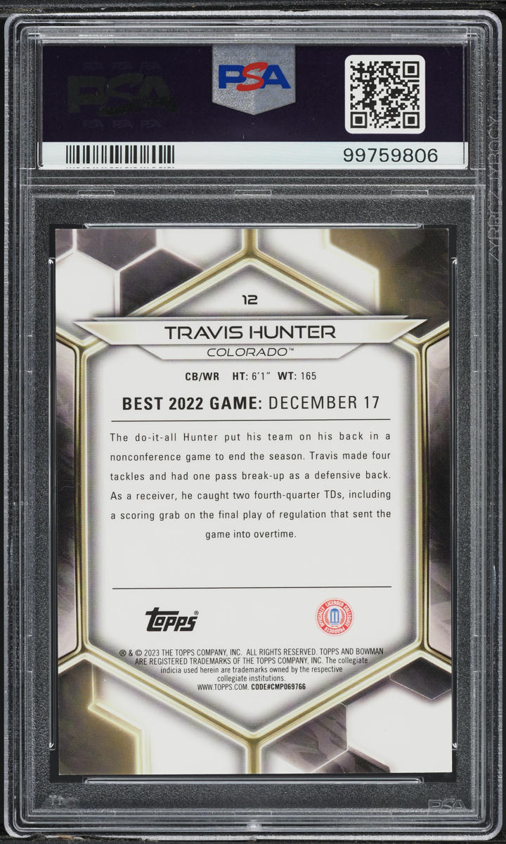2023 Bowman University Best Blue Travis Hunter ROOKIE /150 #12 PSA 9 MINT