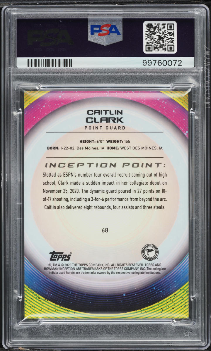2022 Bowman University Inception Orange Foil Caitlin Clark ROOKIE /25 PSA 10 GEM