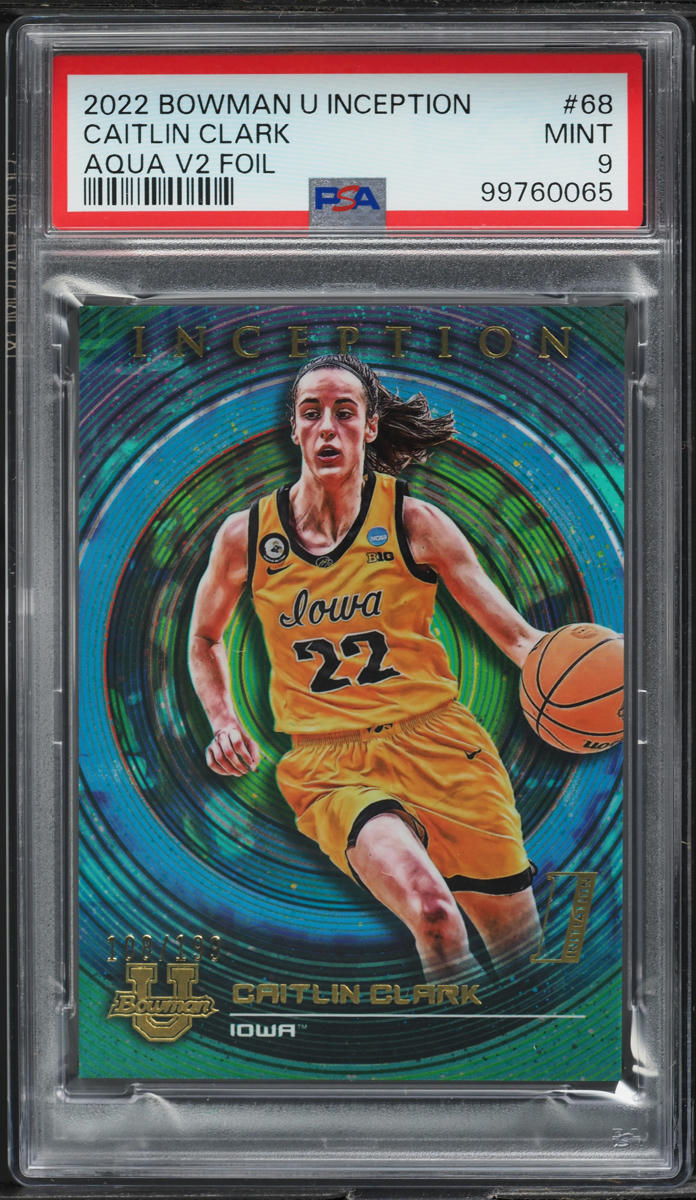 2022 Bowman University Inception Aqua V2 Foil Caitlin Clark ROOKIE /199 PSA 9