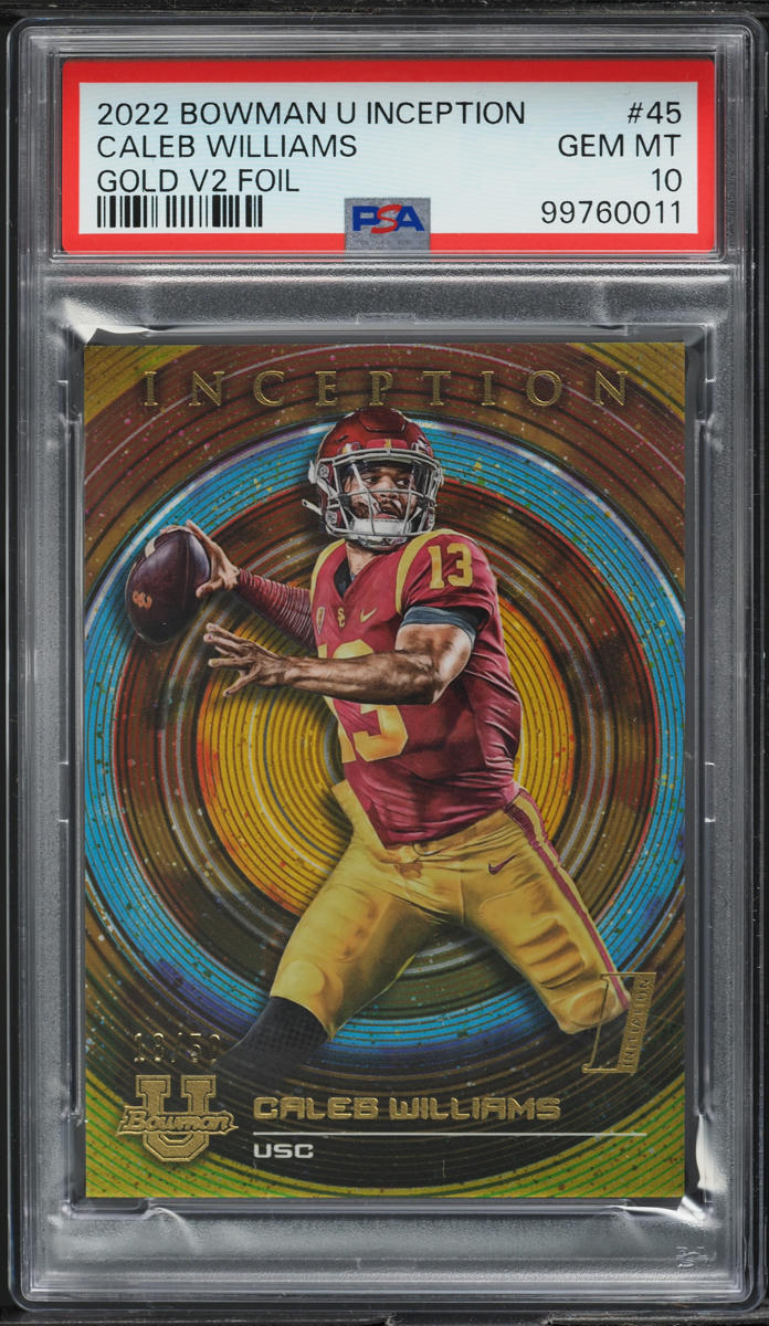 2022 Bowman University Inception Gold V2 Foil Caleb Williams ROOKIE /50 PSA 10