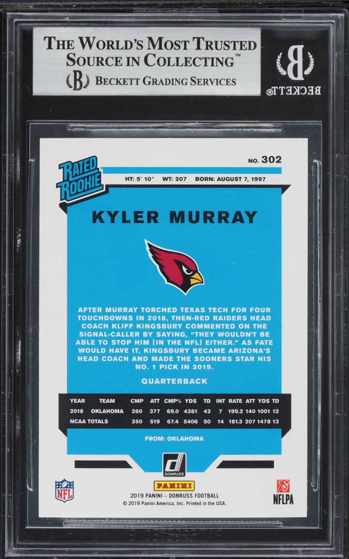 2019 Donruss Football Kyler Murray ROOKIE #302 BGS 9 MINT