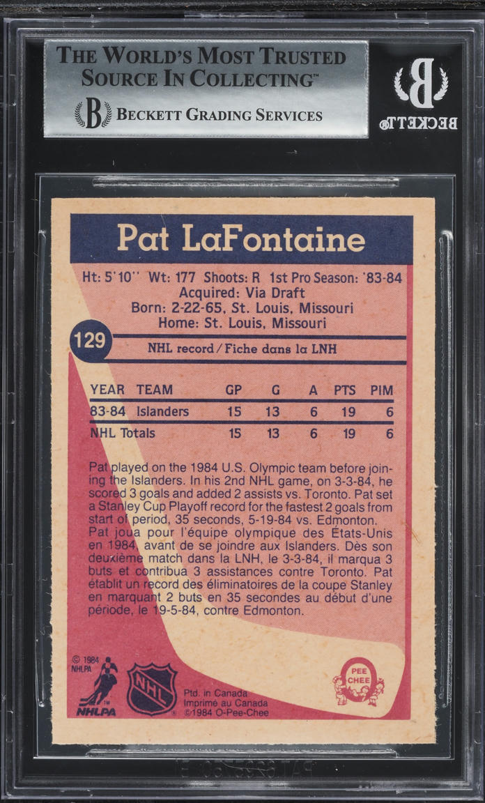 1984 O-Pee-Chee Hockey Pat LaFontaine ROOKIE #129 BGS 7.5 NRMT+
