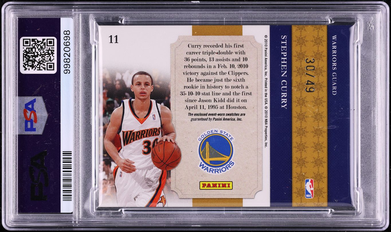 2009 Playoff National Treasures Prime Stephen Curry RC PATCH JERSEY #30/49 PSA 7