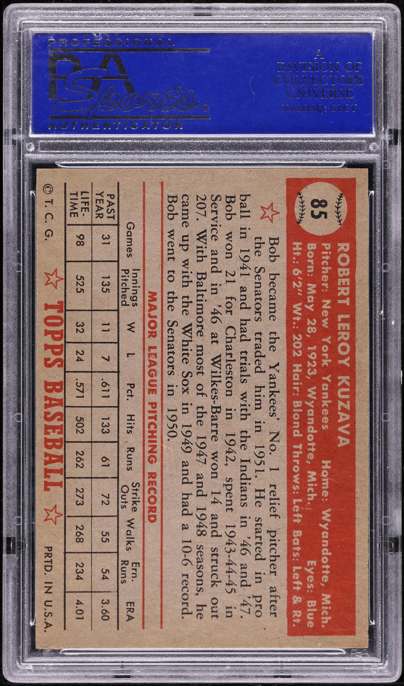 1952 Topps Bob Kuzava #85 PSA 8 NM-MT