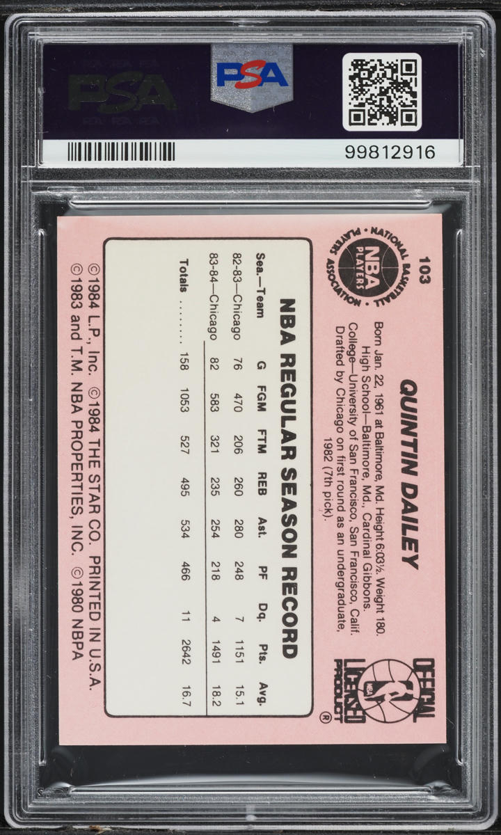 1984 Star Basketball Quintin Dailey #103 PSA 8 NM-MT