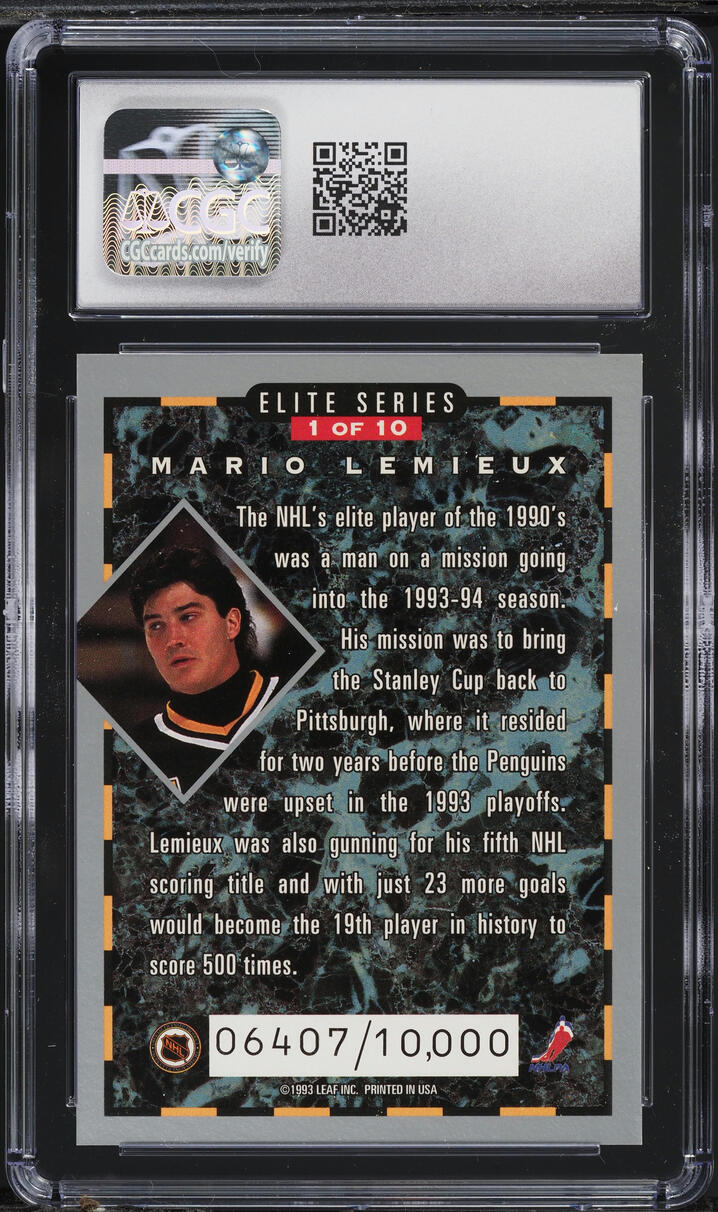 1993 Donruss Elite Series Mario Lemieux /10000 #1 CGC 7 NRMT